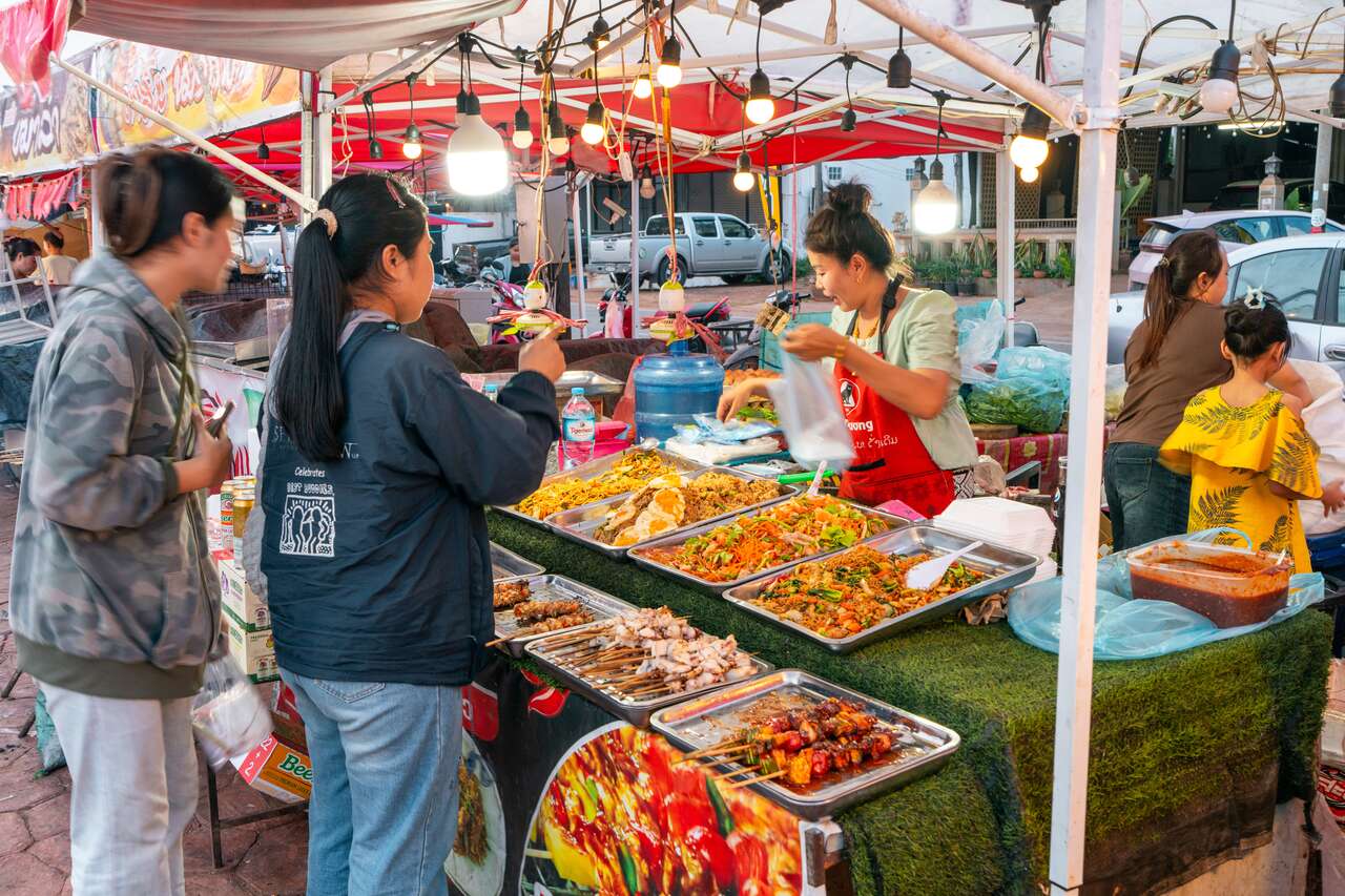 Pakse Food Stalls at the local market, Laos